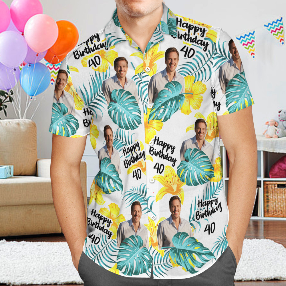 Custom Body Face Birthday Hawaiian Shirt Custom Date and Name Beer Flower and Palm Tree Shirt 5-STYLES - MyFaceSocksAU