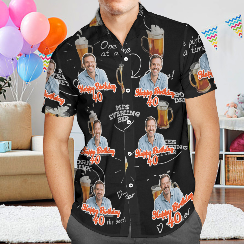 Custom Your Face Birthday Hawaiian Shirt Custom Date and Name Flower and Palm Tree Shirt - MyFaceSocksAU