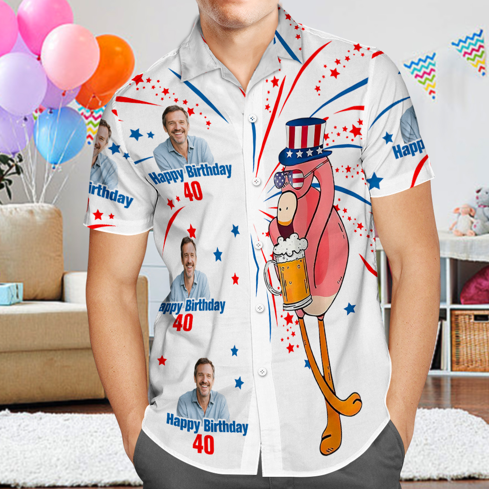 Custom Your Face Birthday Hawaiian Shirt Custom Date and Name Flower and Palm Tree Shirt - MyFaceSocksAU