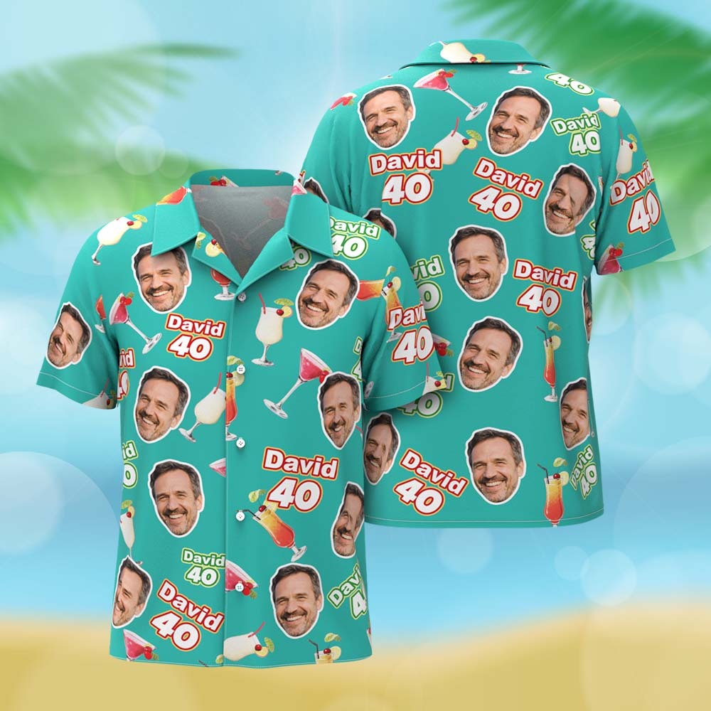 Personalized Birthday Face And Name White Hawaiian Shirt Custom Face  Birthday Party Funny Shirt Custom Face Photo Birthday Matching Birthday Party Group Shirt - MyFaceSocksAU