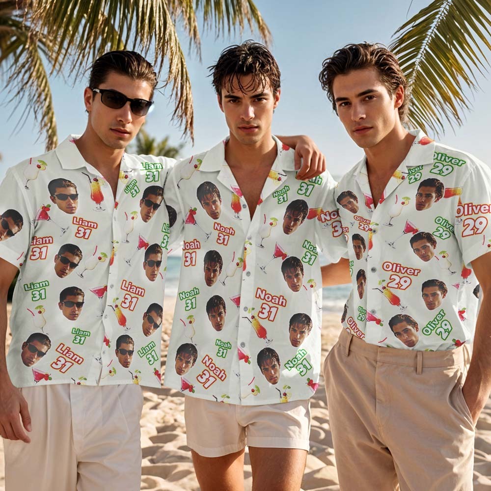 Personalized Birthday Face And Name White Hawaiian Shirt Custom Face  Birthday Party Funny Shirt Custom Face Photo Birthday Matching Birthday Party Group Shirt - MyFaceSocksAU