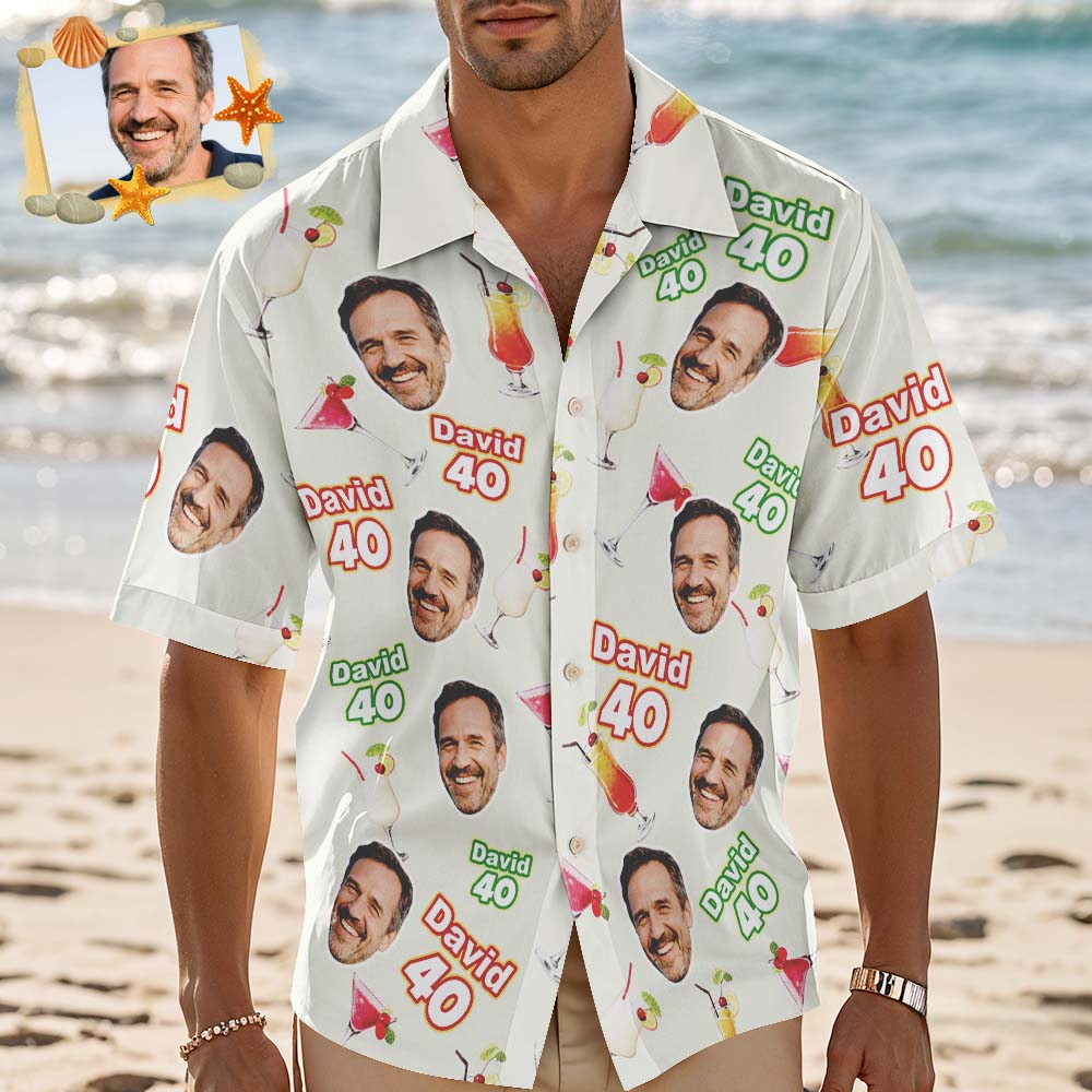 Personalized Birthday Face And Name White Hawaiian Shirt Custom Face  Birthday Party Funny Shirt Custom Face Photo Birthday Matching Birthday Party Group Shirt