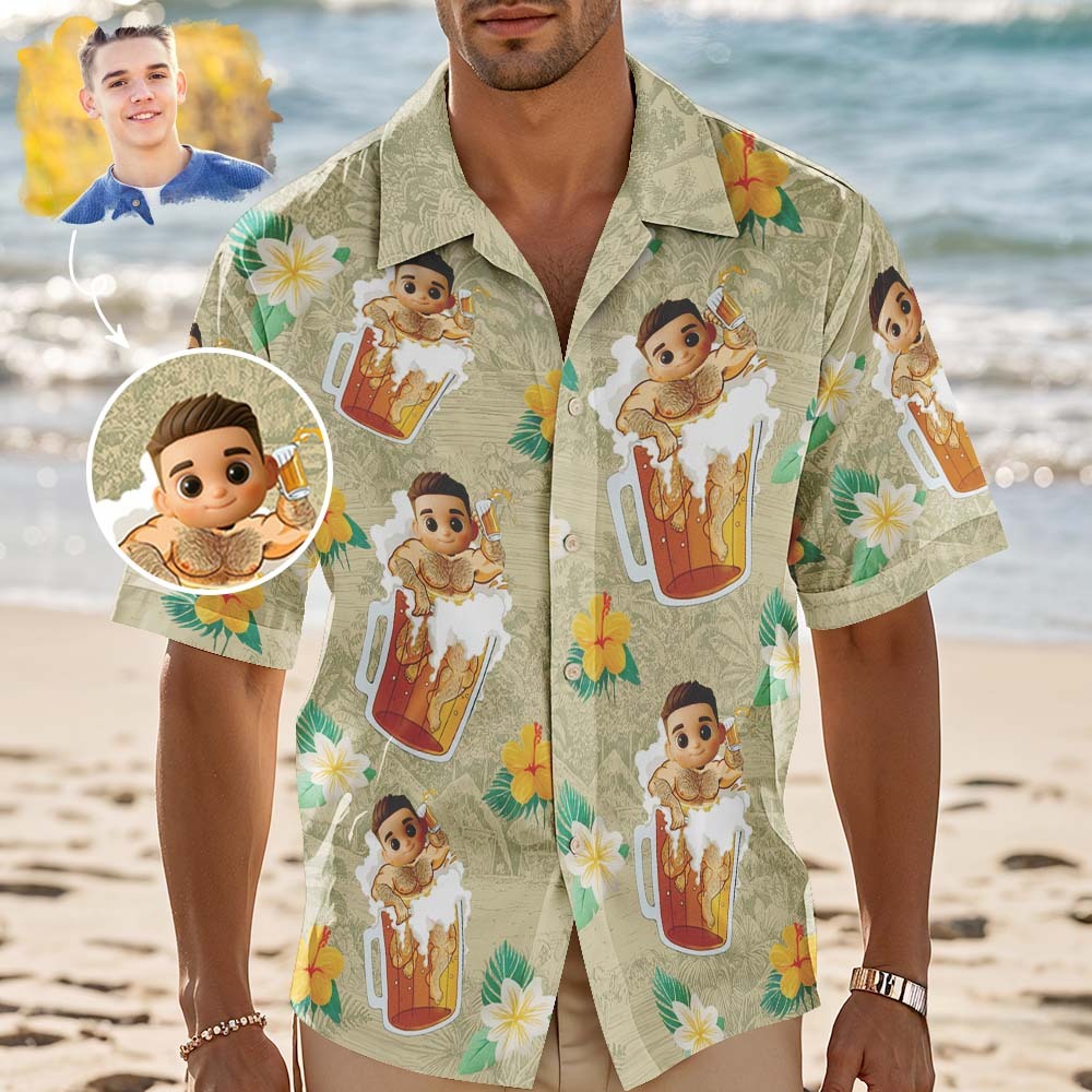 Custom Face Hawaiian Shirt Beer Cartoon Hawaiian Shirt Tropical Style Shirt - MyFaceSocksAU