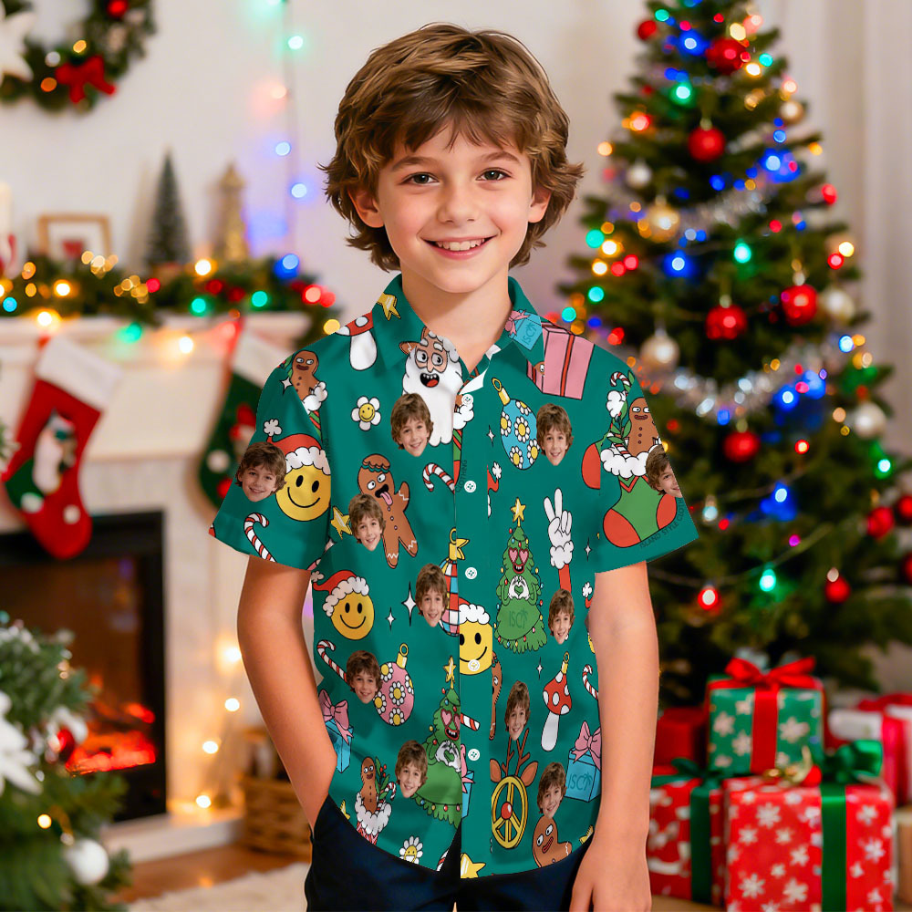 Custom Funny Christmas Light Kids Shirt Personalized Hawaiian Shirt with Face Custom Kids Photo Hawaiian Shirt Gift - MyFaceSocksAU
