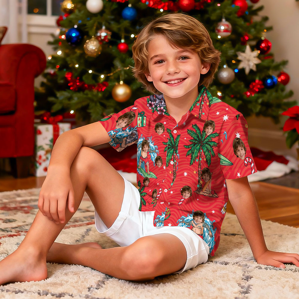Custom Funny Christmas Light Kids Shirt Personalized Hawaiian Shirt with Face Custom Kids Photo Hawaiian Shirt Gift - MyFaceSocksAU