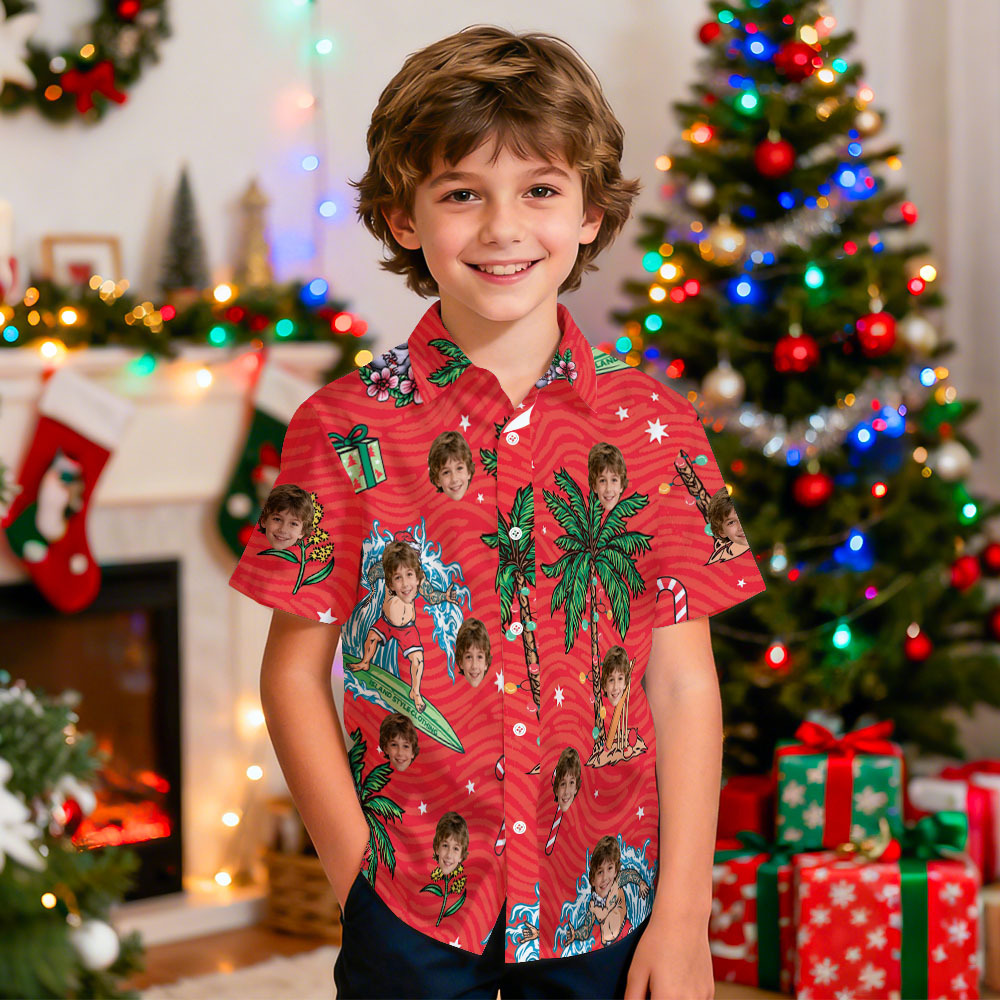 Custom Funny Christmas Light Kids Shirt Personalized Hawaiian Shirt with Face Custom Kids Photo Hawaiian Shirt Gift - MyFaceSocksAU
