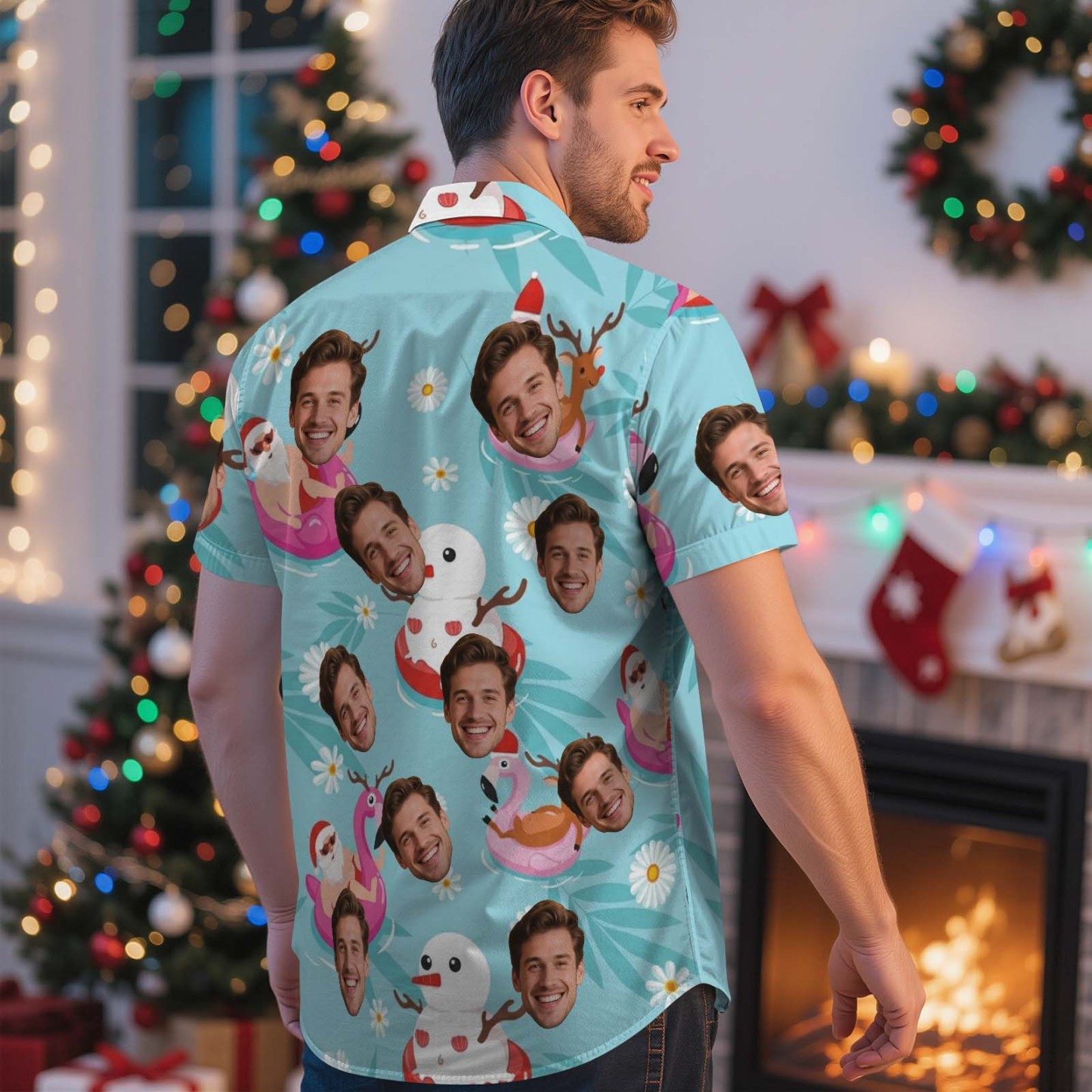 Custom Funny Green Santa Face Shirt Personalized Men Hawaiian Shirt With Face Photo Hawaiian Shirt Aloha Shirt Christmas Gift - MyFaceSocksAU