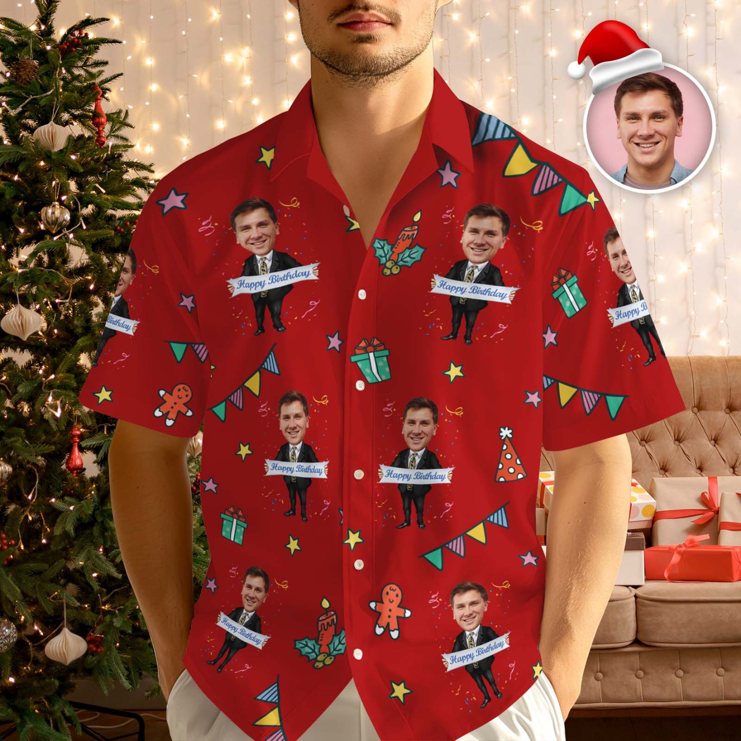 Custom Birthday Christmas Shirt Merry Christmas Multi-face Hawaiian Shirt  Gift for Family Xmas Gift - MyFaceSocksAU