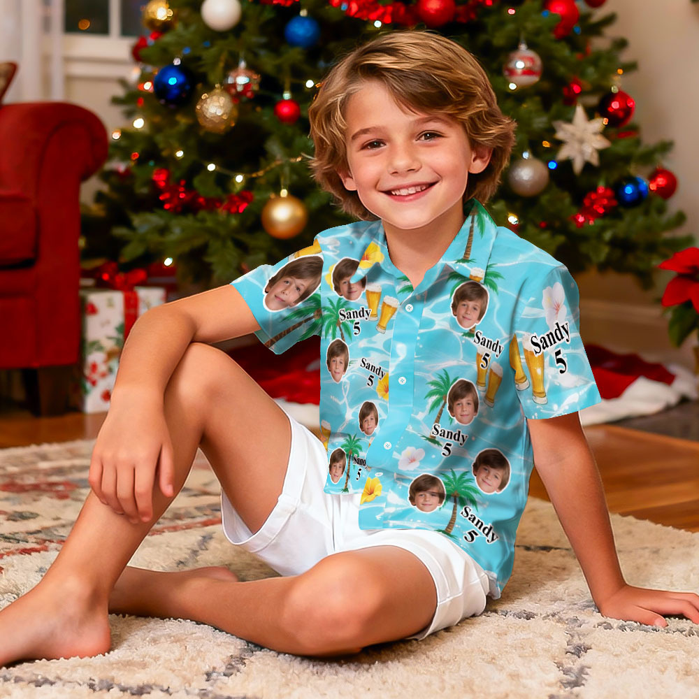 Custom Birthday Age Personalized Hawaiian Shirt with Face Custom Kids Photo Hawaiian Shirt Birthday Party Gift - MyFaceSocksAU