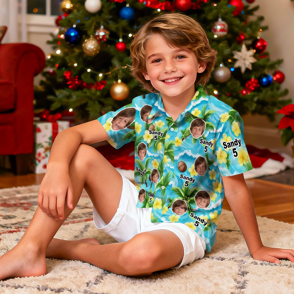 Custom Birthday Age Personalized Hawaiian Shirt with Face Custom Kids Photo Hawaiian Shirt Birthday Party Gift - MyFaceSocksAU