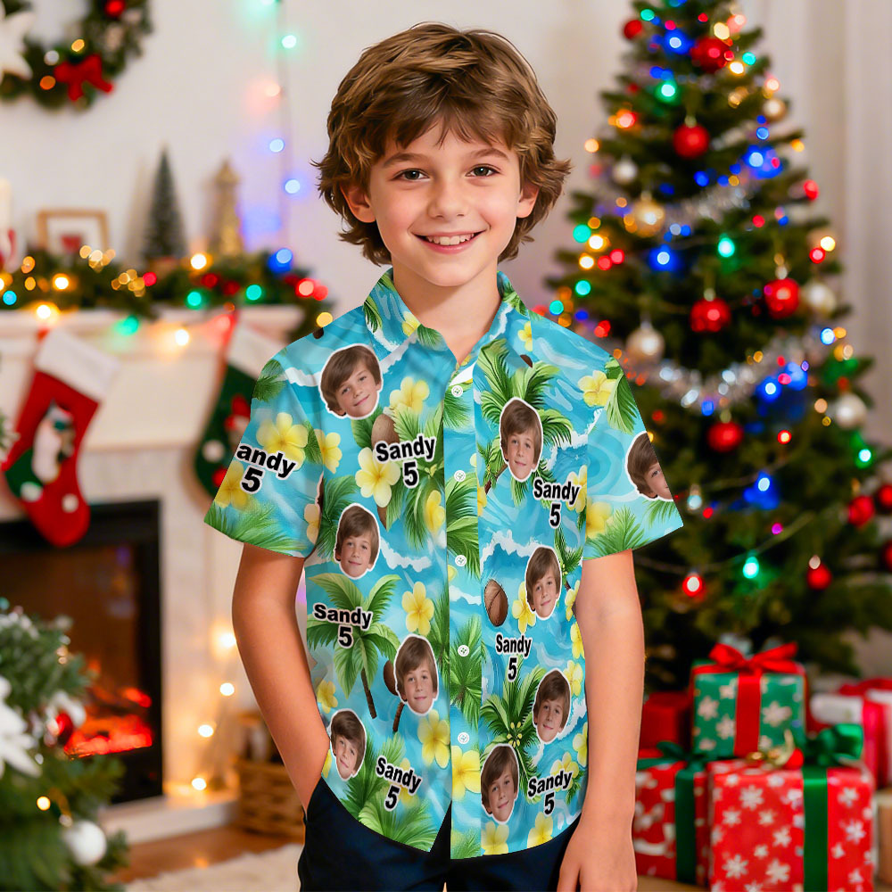 Custom Birthday Age Personalized Hawaiian Shirt with Face Custom Kids Photo Hawaiian Shirt Birthday Party Gift - MyFaceSocksAU