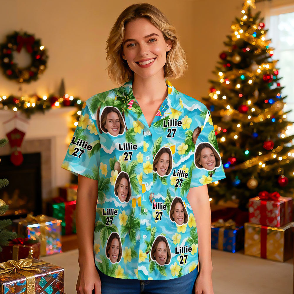 Custom Birthday Age Shirt Personalized Hawaiian Shirt With Face Custom Women Photo Hawaiian Shirt Birthday Party Gift - MyFaceSocksAU