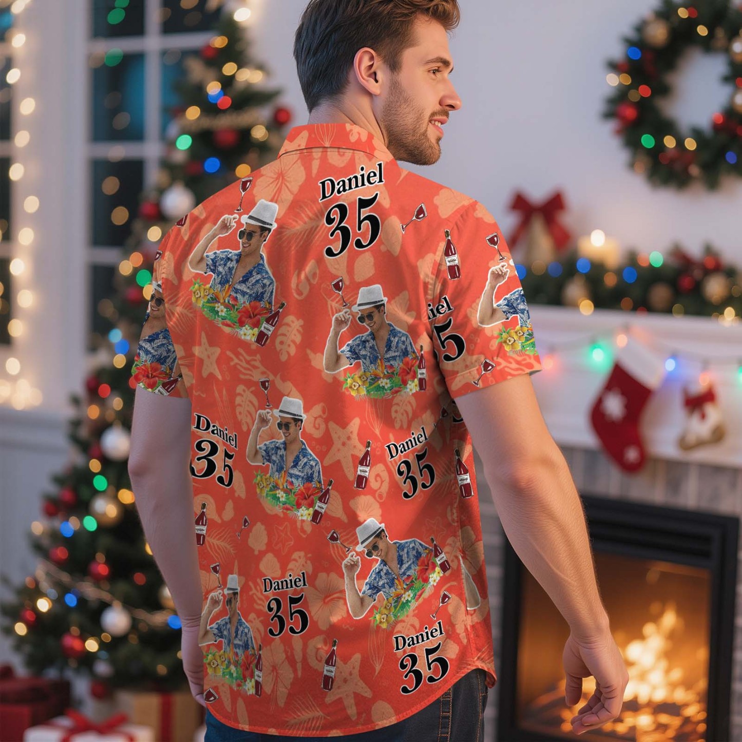 Custom Face Light Pink Age and Name Hawaiian Shirt Personalized Men Hawaiian Shirt With Face Photo Hawaiian Shirt Aloha Shirt Birthday Christmas Gift - MyFaceSocksAU