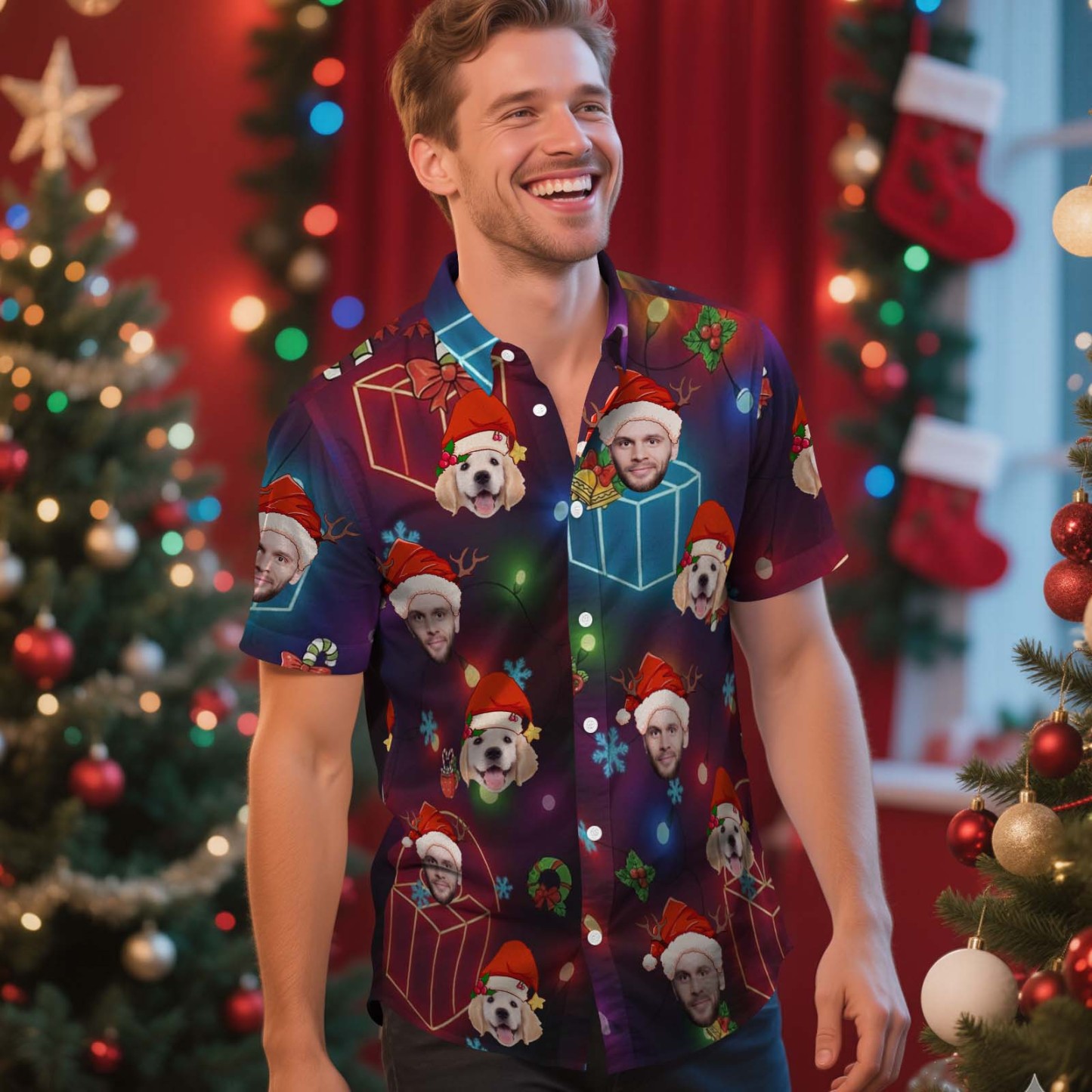 Custom Face Light Pink Age and Name Hawaiian Shirt Personalized Men Hawaiian Shirt With Face Photo Hawaiian Shirt Aloha Shirt Birthday Christmas Gift - MyFaceSocksAU