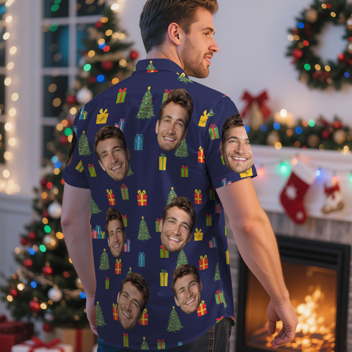 Custom Face Christmas Box Present Hawaiian Shirt Personalized Men Hawaiian Shirt With Face Photo Hawaiian Shirt Christmas Gift - MyFaceSocksAU