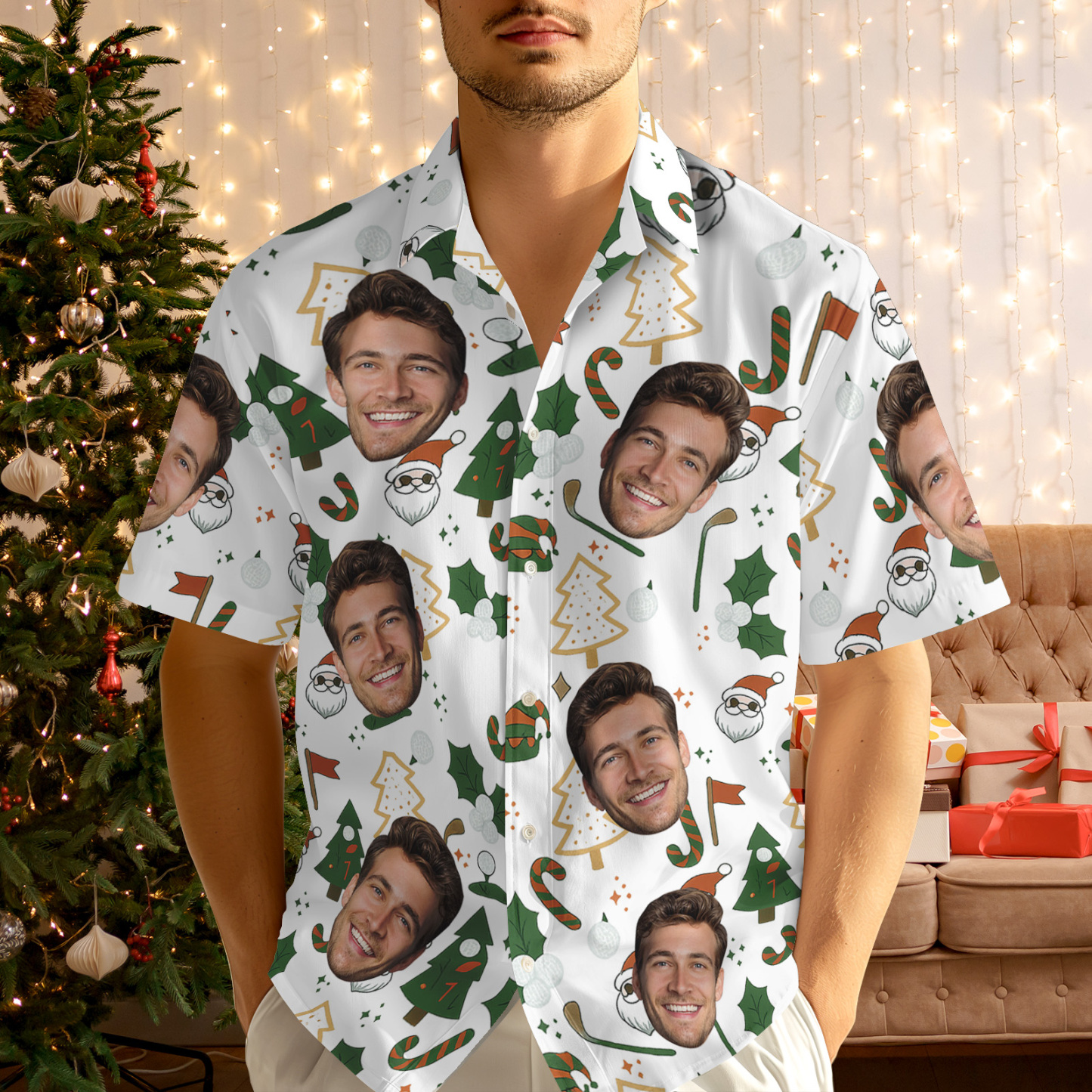 Custom Face Christmas Box Present Hawaiian Shirt Personalized Men Hawaiian Shirt With Face Photo Hawaiian Shirt Christmas Gift - MyFaceSocksAU