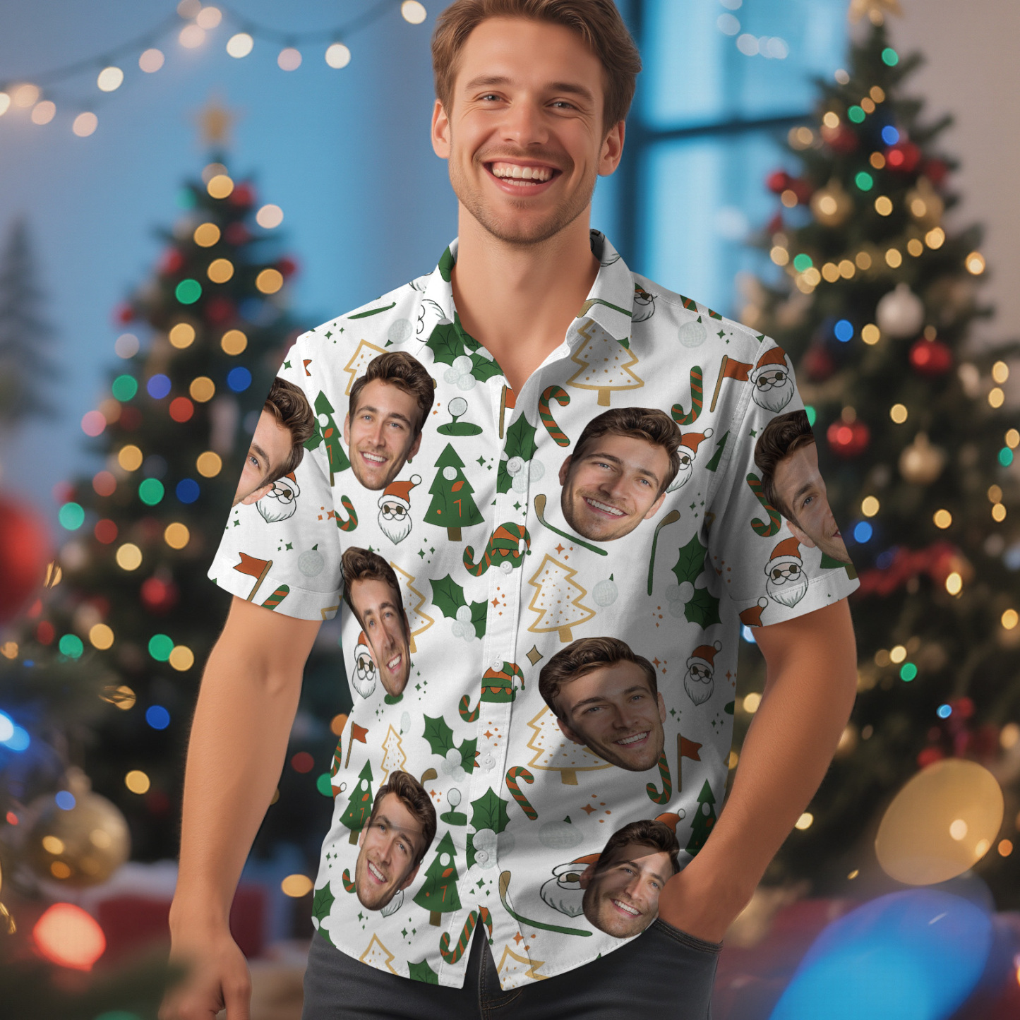 Custom Face Christmas Box Present Hawaiian Shirt Personalized Men Hawaiian Shirt With Face Photo Hawaiian Shirt Christmas Gift - MyFaceSocksAU