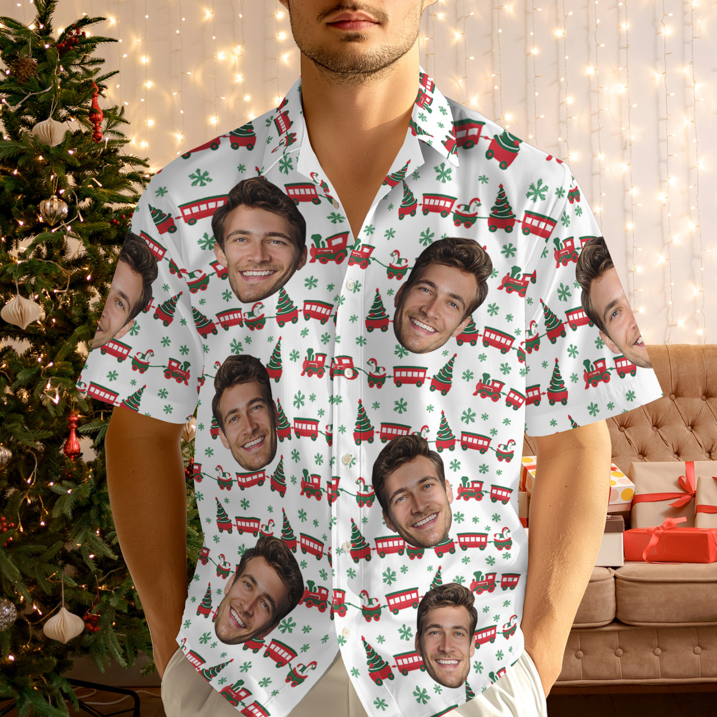 Custom Face Christmas Box Present Hawaiian Shirt Personalized Men Hawaiian Shirt With Face Photo Hawaiian Shirt Christmas Gift - MyFaceSocksAU