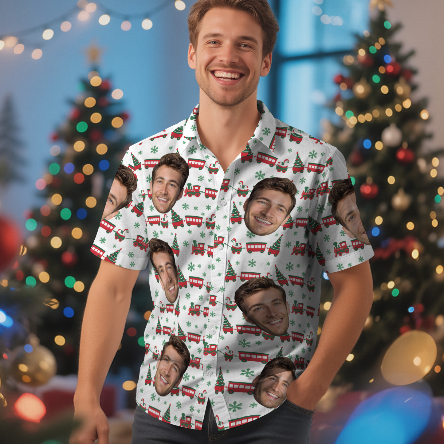 Custom Face Christmas Box Present Hawaiian Shirt Personalized Men Hawaiian Shirt With Face Photo Hawaiian Shirt Christmas Gift - MyFaceSocksAU