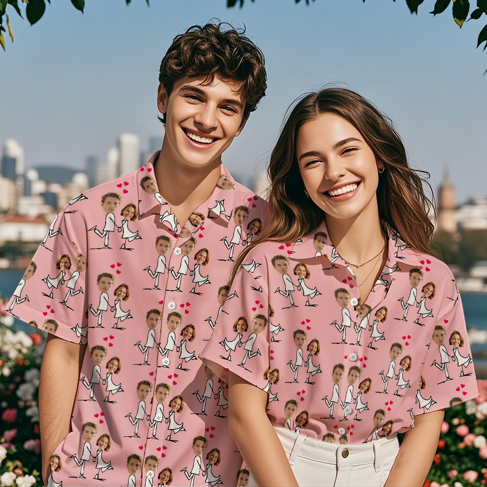 Custom Couple Face Hawaiian Shirt Cute Position Shirt Personalized Couple Hawaiian Shirt With Face Photo Hawaiian Shirt Anniversary Gift Idea - MyFaceSocksAU