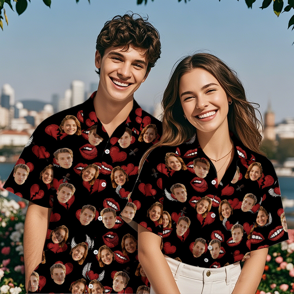 Custom Couple Face Hawaiian Shirt Cute Position Shirt Personalized Couple Hawaiian Shirt With Face Photo Hawaiian Shirt Anniversary Gift Idea
