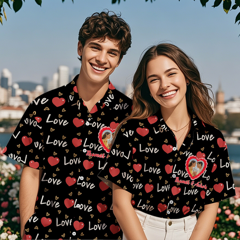 Custom Couple Face Hawaiian Shirt Cute Position Shirt Personalized Couple Hawaiian Shirt With Face Photo Hawaiian Shirt Anniversary Gift Idea - MyFaceSocksAU