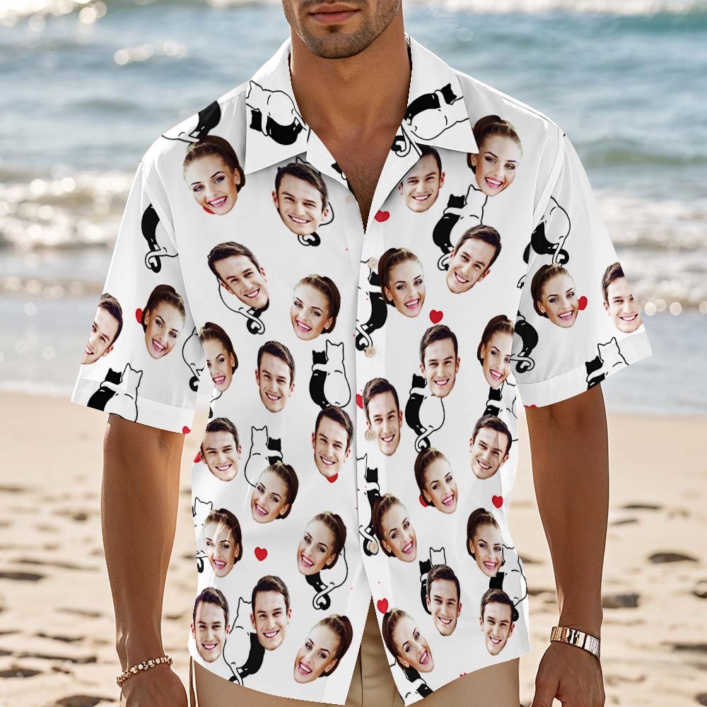Custom Couple Face Hawaiian Shirt Cute Position Shirt Personalized Couple Hawaiian Shirt With Face Photo Hawaiian Shirt Anniversary Gift Idea - MyFaceSocksAU