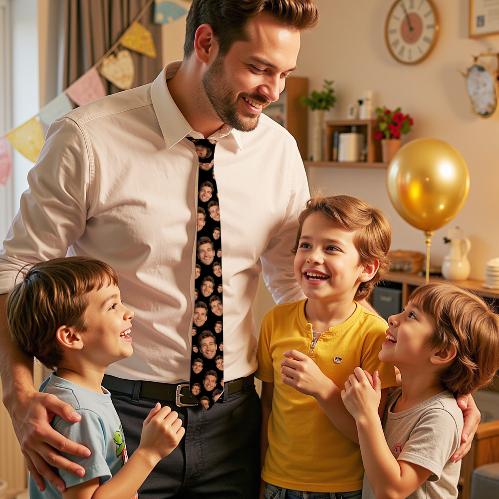 Custom Face Mash Tie Personalized Black Tie Gift for Dad Funny Father's Day Present