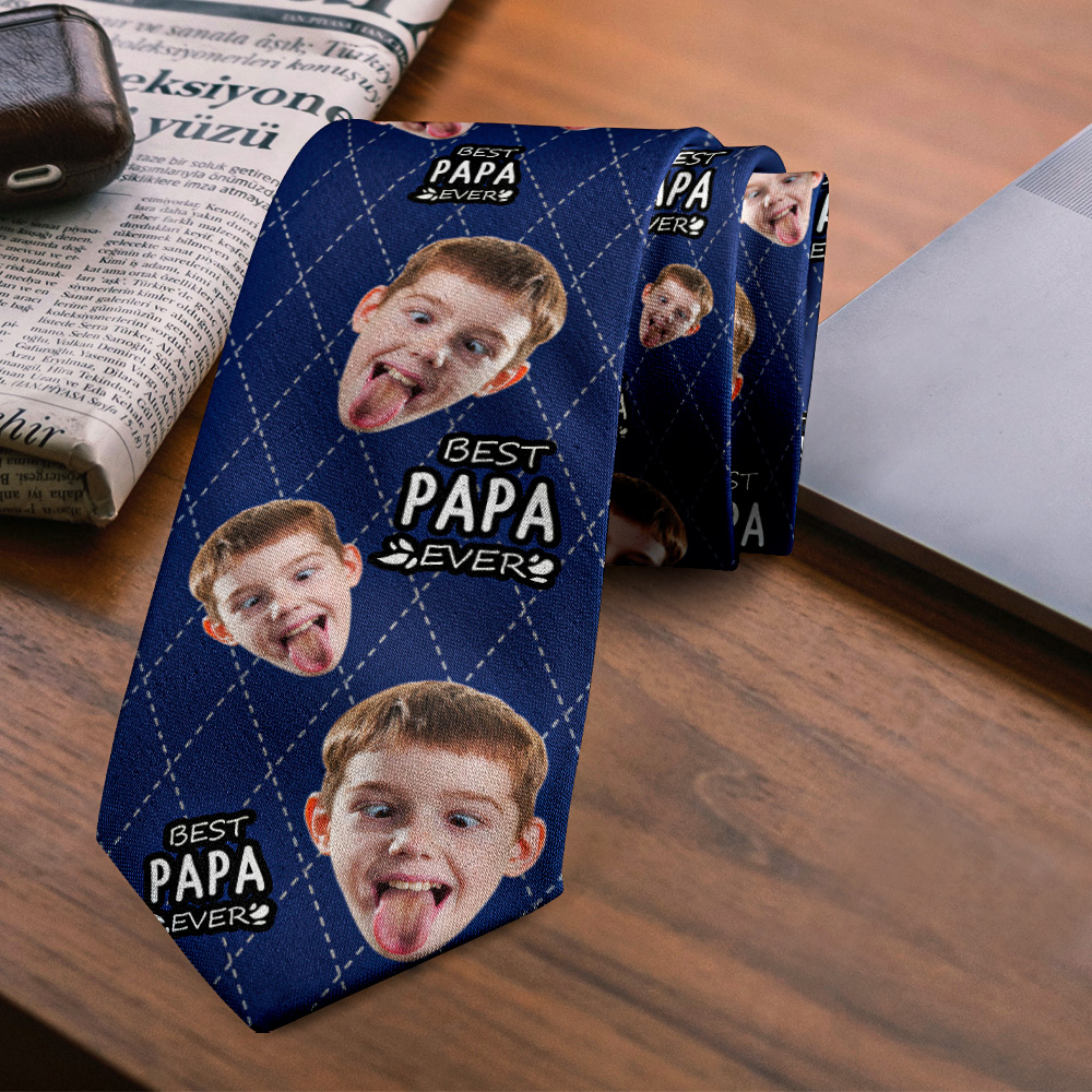 Custom Photo Best Papa Ever Tie Personalized Face And Name Tie Fathers Day Gift For Dad Grandpa