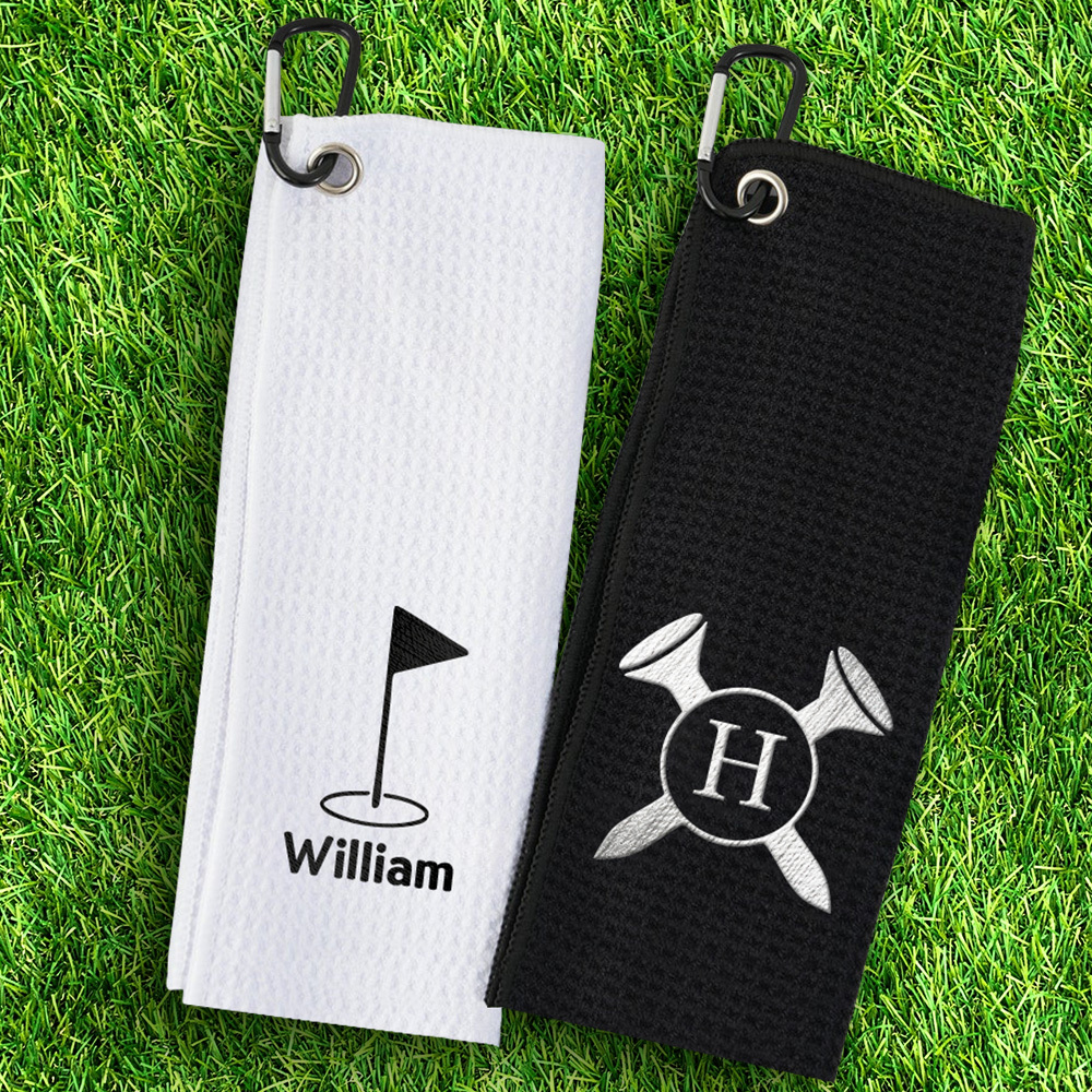Custom Embroidered Golf Towel Personalized Name Initials Towel, Soft Fiber Sports Towel Gift for Golfers - MyFaceSocksAU