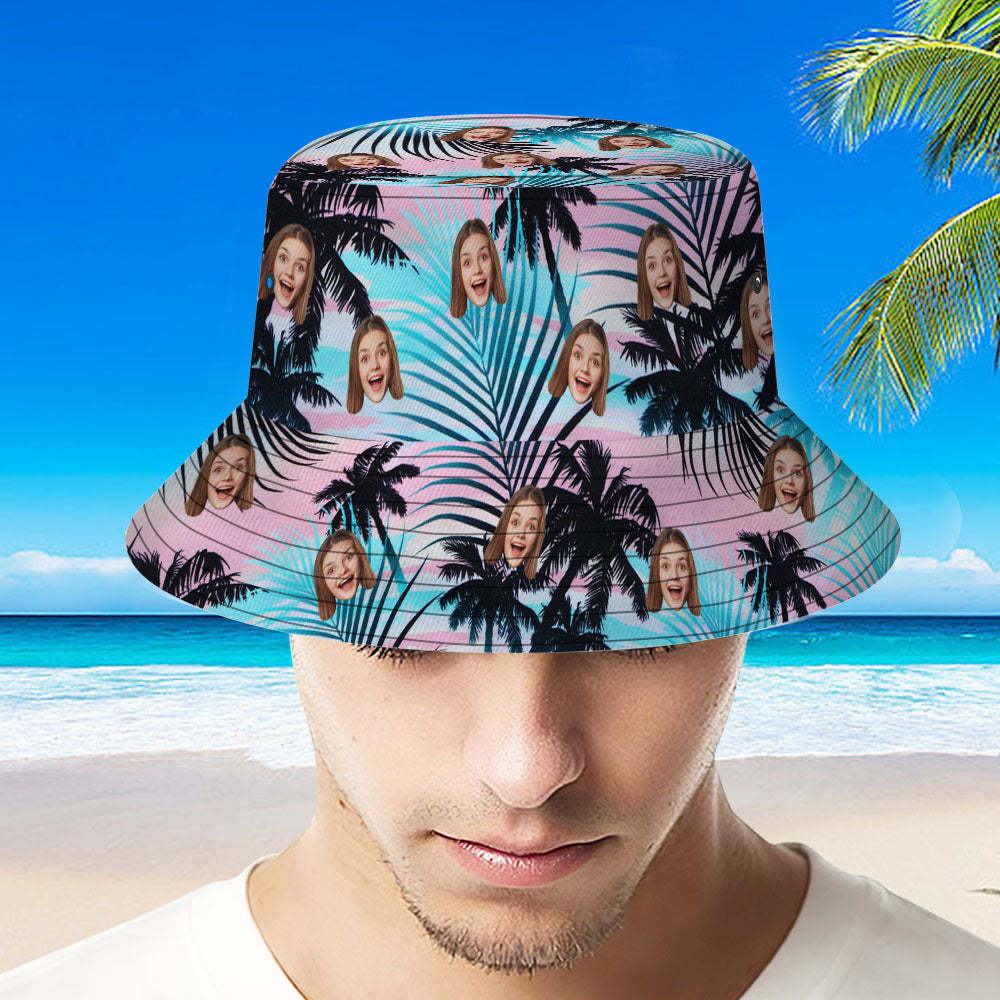 Custom Bucket Hat Unisex Face Bucket Hat Hawaiian Style Leaves Hat - MyFaceSocksAU