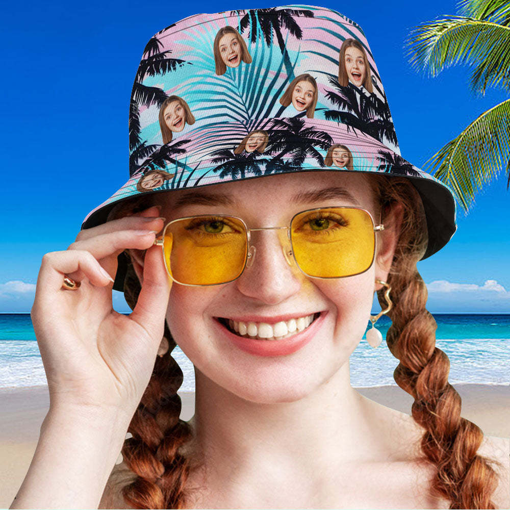 Custom Bucket Hat Unisex Face Bucket Hat Hawaiian Style Leaves Hat - MyFaceSocksAU