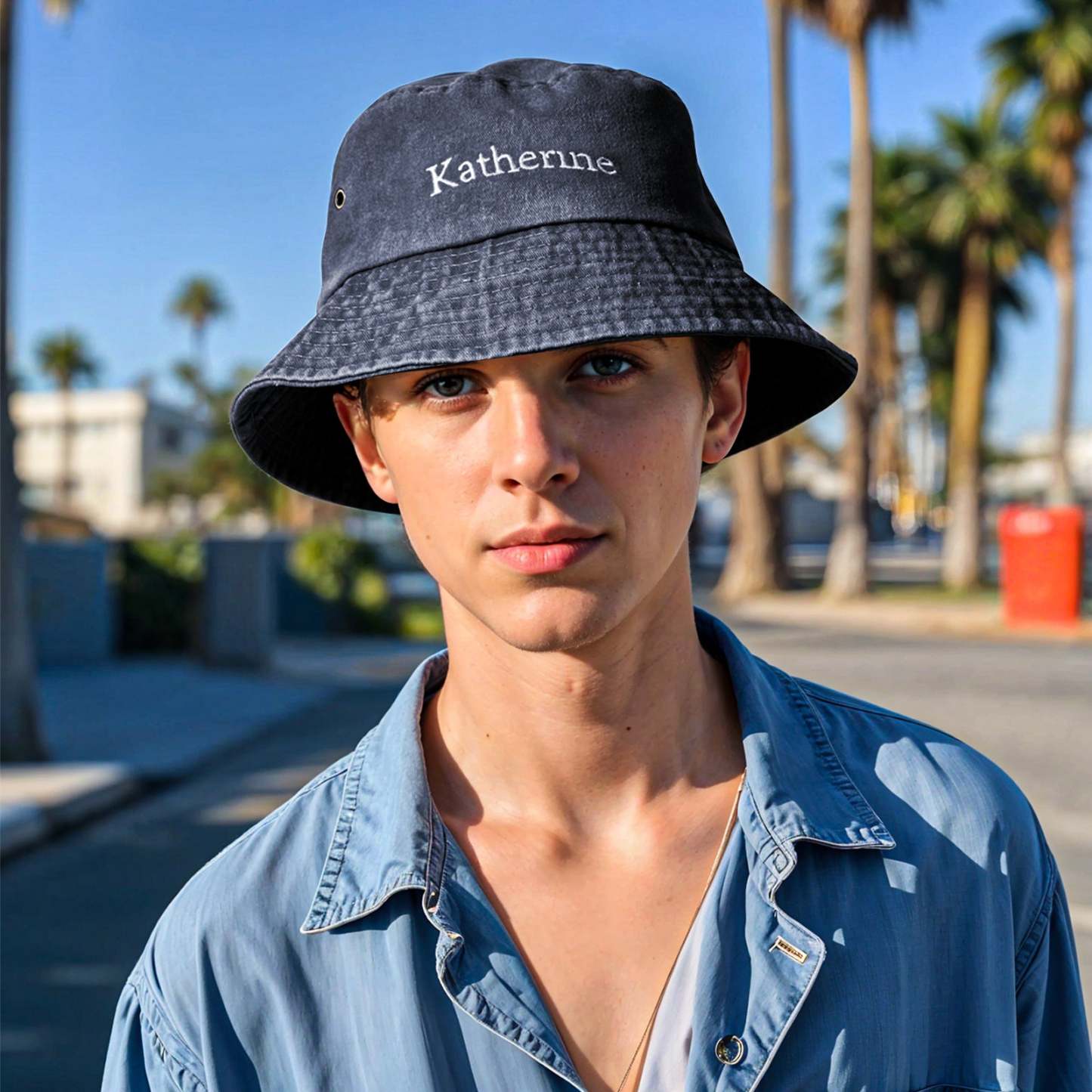 Personalized Denim Bucket Hat Custom Name Embroidery Design Gift for Friends - MyFaceSocksAU