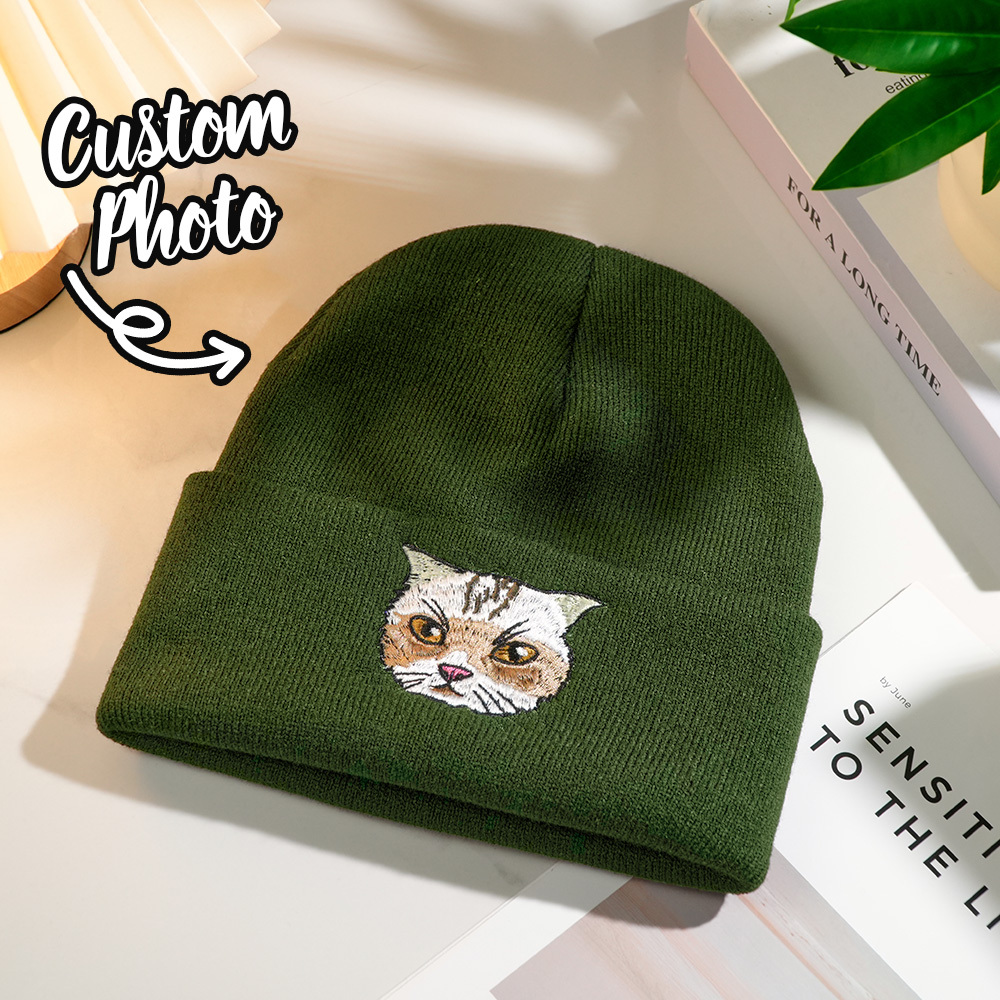 Custom Hand Embroidered Beanies, Pet Portrait Anime Beanies for Men and Women, White Labrador gifts, Winter hats Black, Gift for boyfriend - MyFaceSocksAU