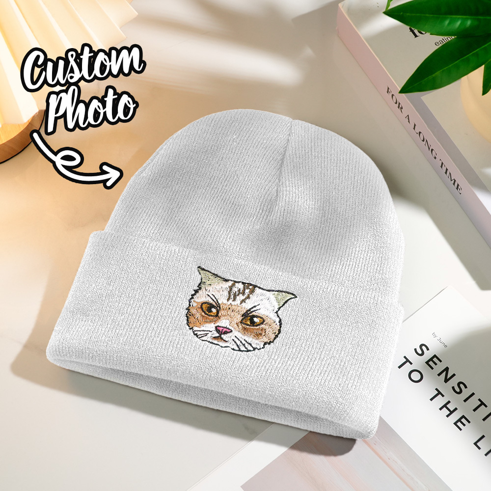 Custom Hand Embroidered Beanies, Pet Portrait Anime Beanies for Men and Women, White Labrador gifts, Winter hats Black, Gift for boyfriend - MyFaceSocksAU