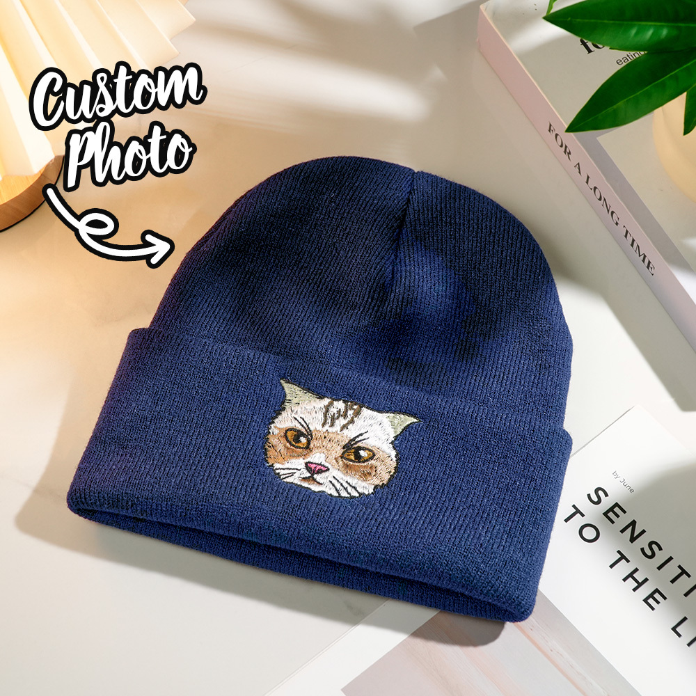 Custom Hand Embroidered Beanies, Pet Portrait Anime Beanies for Men and Women, White Labrador gifts, Winter hats Black, Gift for boyfriend - MyFaceSocksAU