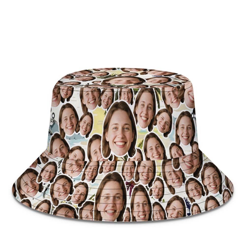 Custom Face Bucket Hat Unisex Face Mash Personalized Outdoor Summer Hats Green and Yellow Color - MyFaceSocksAU