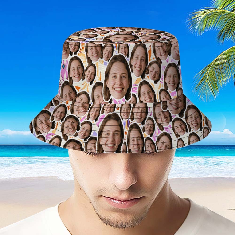 Custom Face Bucket Hat Unisex Face Mash Personalized Outdoor Summer Green Hawaiian Hats Gift - MyFaceSocksAU