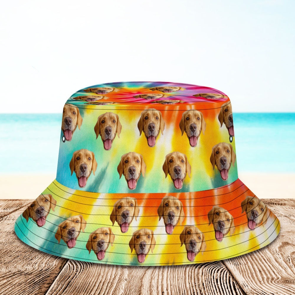 Custom Bucket Hat Unisex Face Bucket Hat Personalize Wide Brim Outdoor Summer Cap Hiking Beach Sports Hats Rainbow Color Bucket Hat Gift for Lover