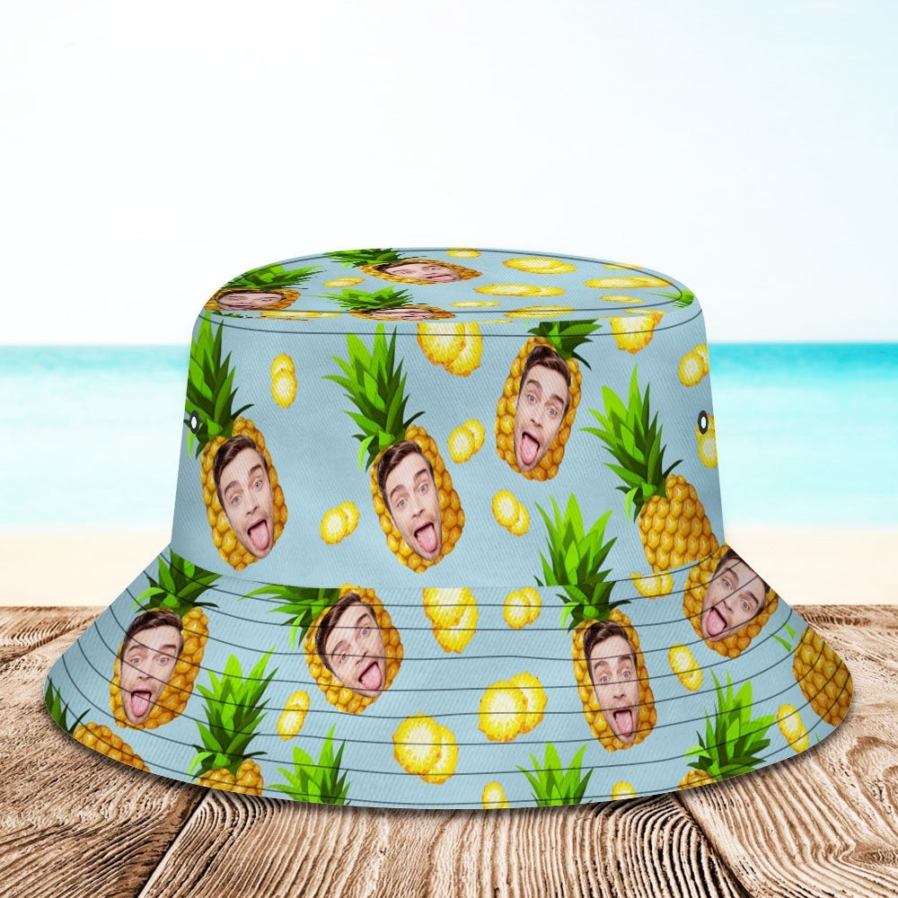 Personalized Photo Gift Funny Cartoon Pineapple Bucket Hat Hawaiian Fisherman Hat