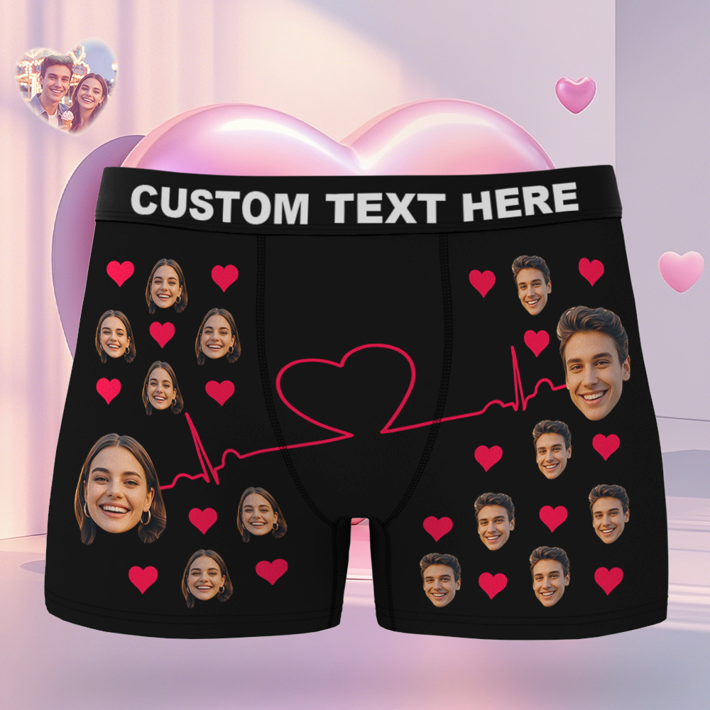 Personalized Face Men's Boxer Underwear Face Couple Heart Boxer Gift Custom Photo Funny Men's Boxer Briefs Valentine Gift - MyFaceSocksAU