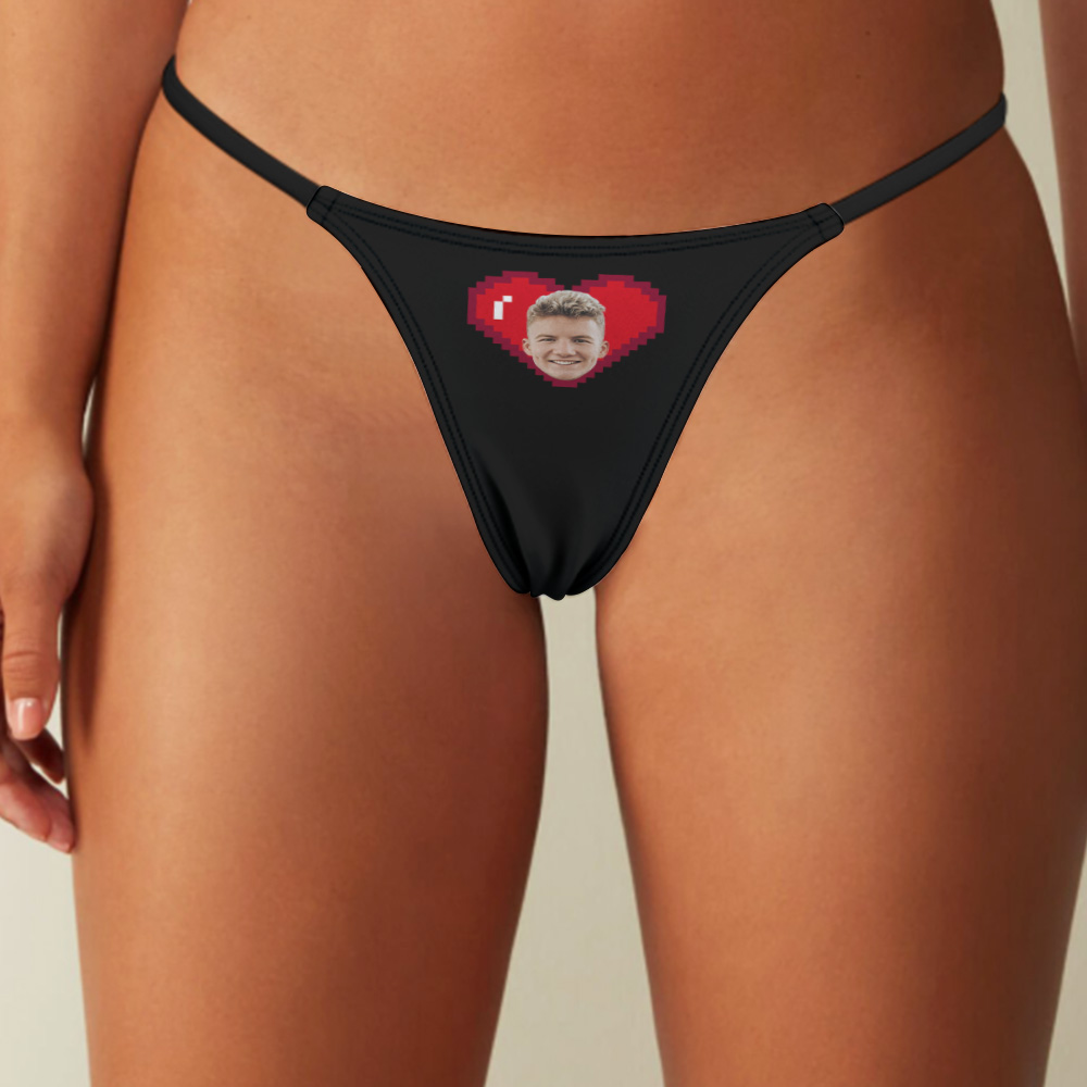 Valentine's Gift Custom Thongs Face Photo Panties Funny Underwear Briefs Kiss Me Love Thong