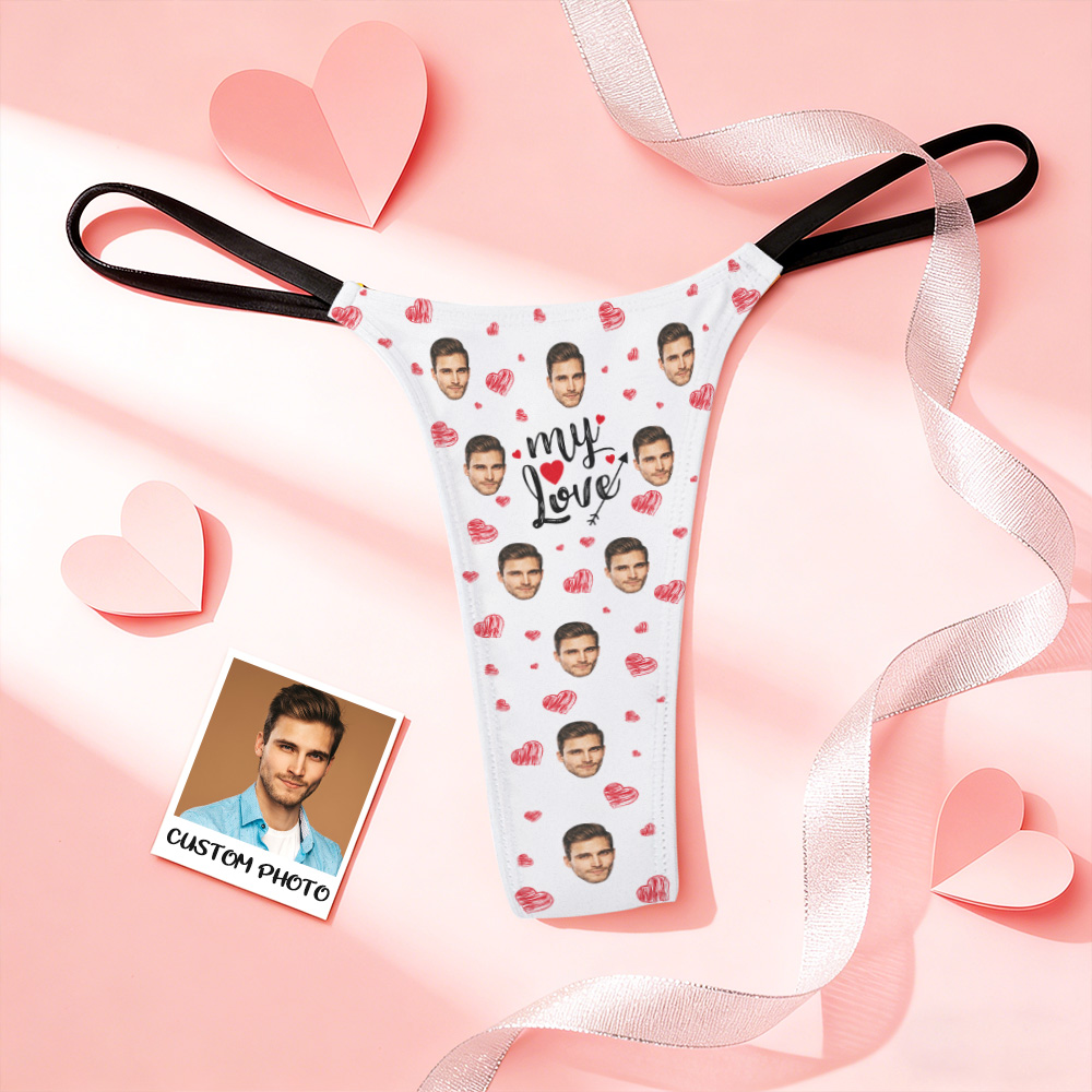 Custom Thongs Face Photo Panties Funny Underwear Briefs Kiss Me Love Thong Valentine's Gift