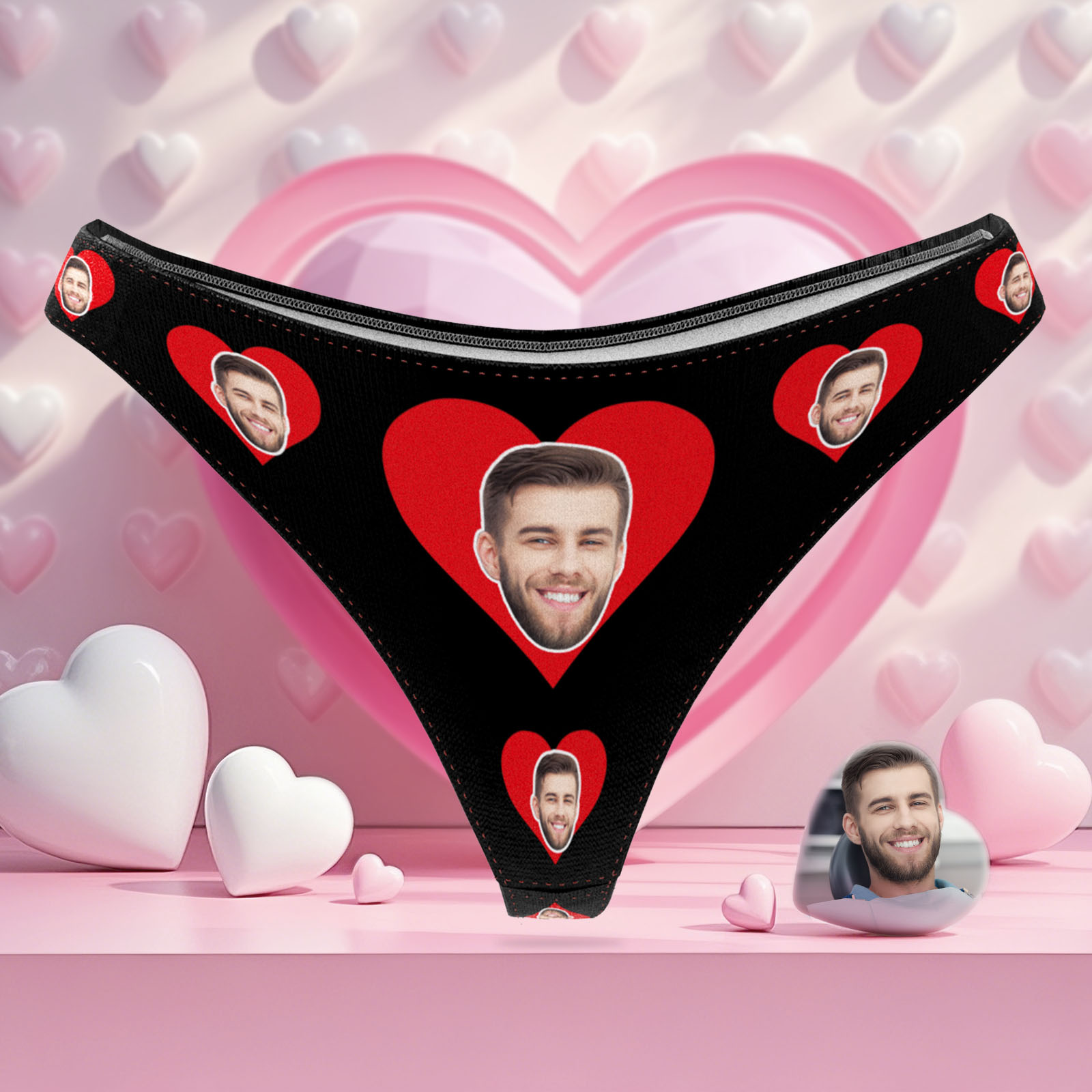 Personalize Mash Face Thong Hearts Custom Thong Gift for Her Valentine's Gift