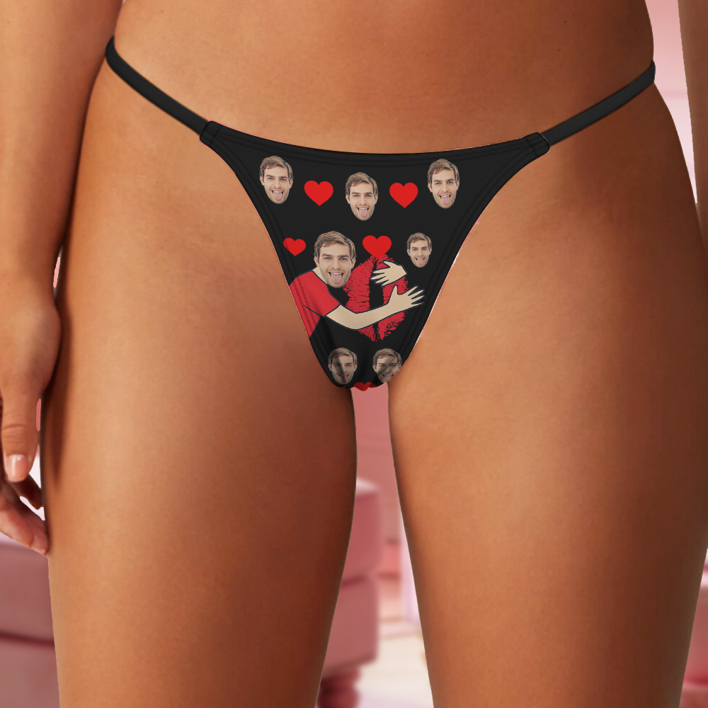 Custom Thongs Face Photo Panties Kiss Heart Underwear Briefs Valentine Gifts For Her - MyFaceSocksAU