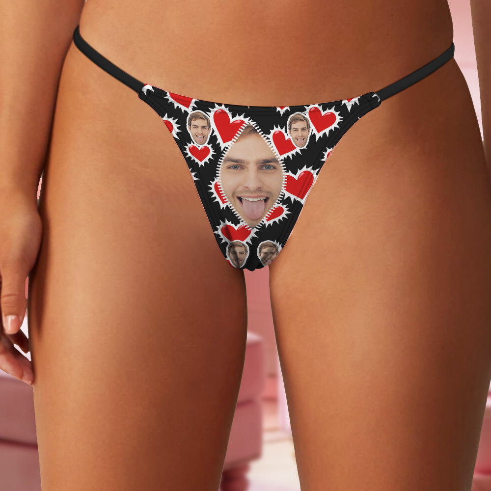 Custom Thongs Face Photo Panties Kiss Heart Underwear Briefs Valentine Gifts For Her - MyFaceSocksAU