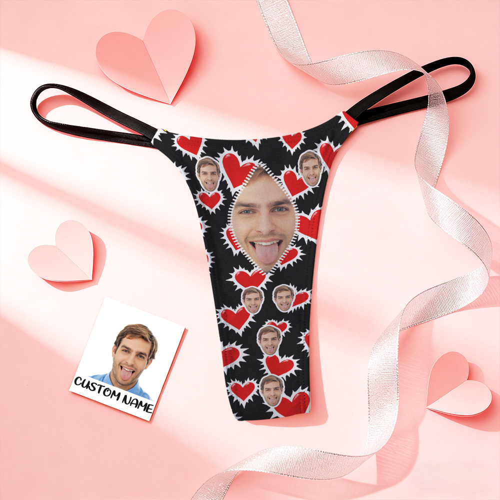 Custom Thongs Face Photo Panties Kiss Heart Underwear Briefs Valentine Gifts For Her - MyFaceSocksAU