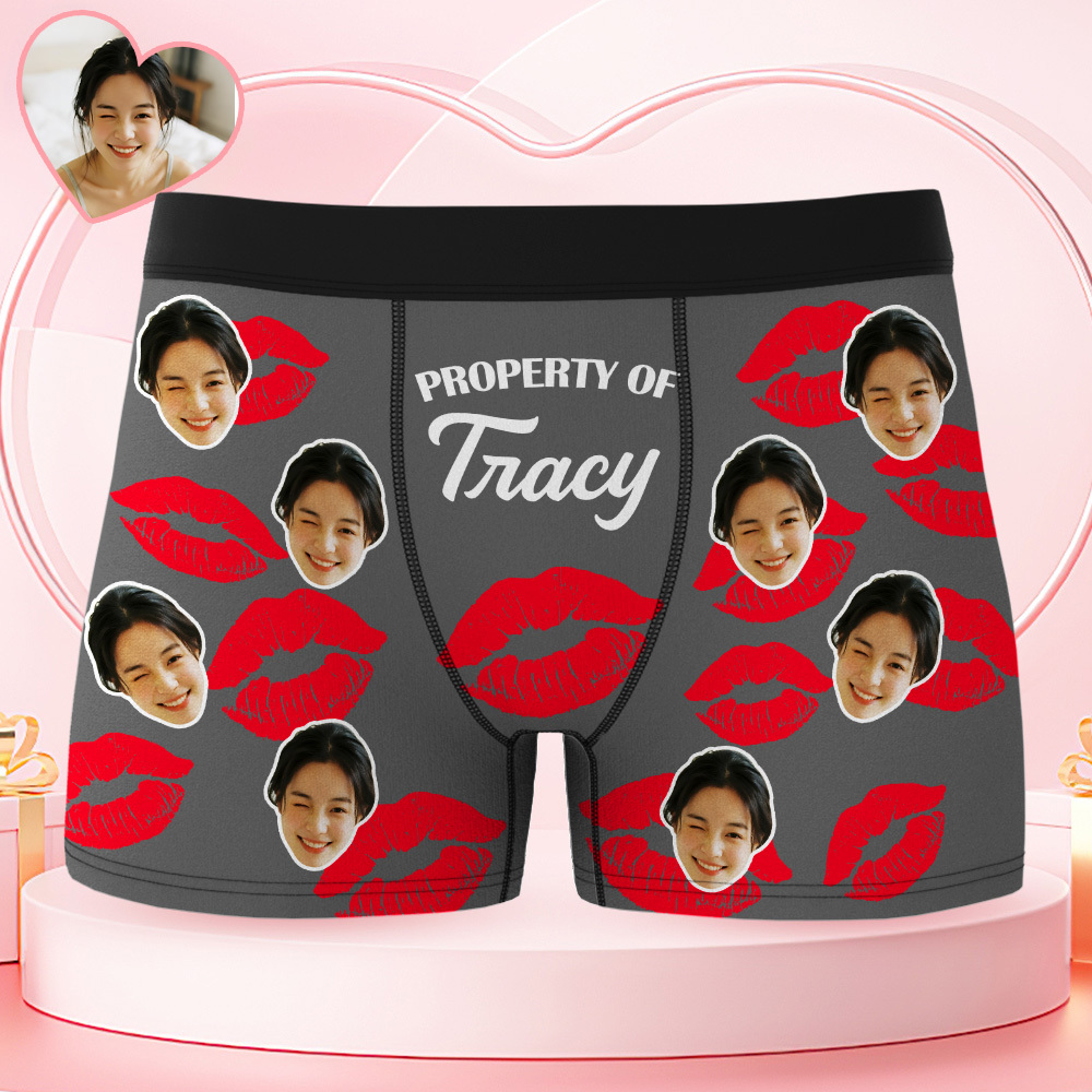 Property Of Wife, Girlfriend Valentine's Day Anniversary Gift For Husband, Boyfriend- Personalized Photo Men's Boxer Brief - MyFaceSocksAU