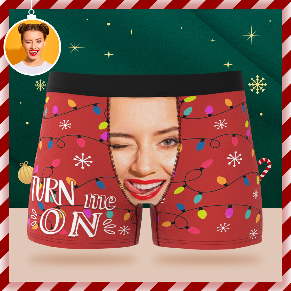 Custom Face Boxer Shorts Men's Face Underwear Christmas Gift Turn Me On Coloful Light Boxer