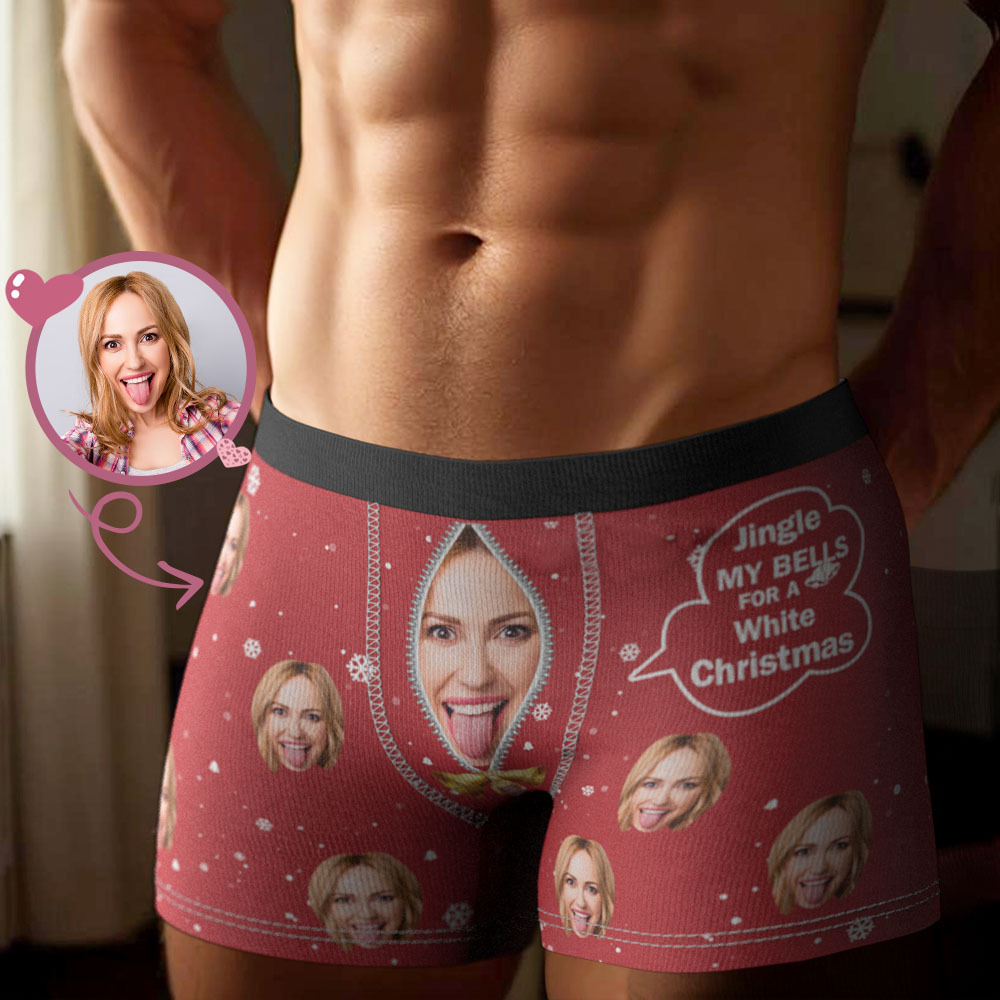 Custom Face Boxer Shorts Men's Face Underwear Jingle MY BELLS FOR A White Christmas Boxer Gift - MyFaceSocksAU